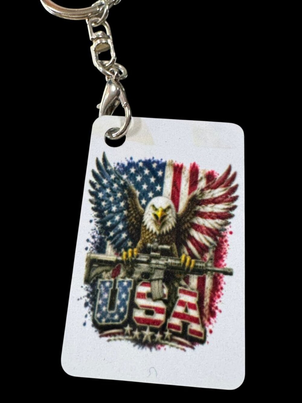 USA Patriotic Bald Eagle American Flag Metal Keychain, Decorative Key